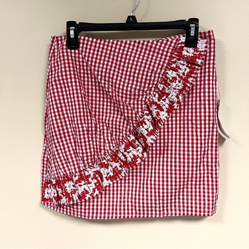 J Marie red and white checkered cotton skirt. Sz M